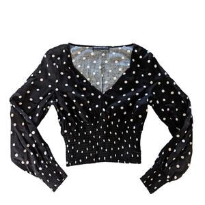 Abercrombie & Fitch Black Polka Dot Smocked Crop Top size Small
